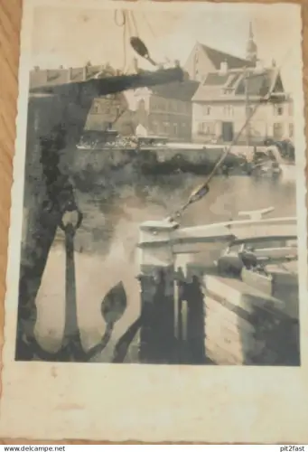 Heiliggeistkloster mit Hafen in Stralsund , ca. 1930 , Mecklenburg , alte Ansichtskarte , AK !!