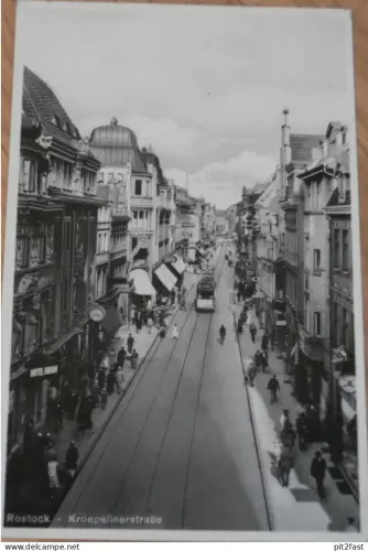Kroepelinerstraße in Rostock i. Meckl. , ca. 1930 , Straßenbahn , Mecklenburg , alte Ansichtskarte , AK !!