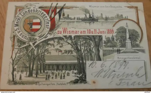 5. Meckl. Landeskriegerfest in Wismar , 10. u. 11. Juni 1899 , Mecklenburg , alte Ansichtskarte , AK !!