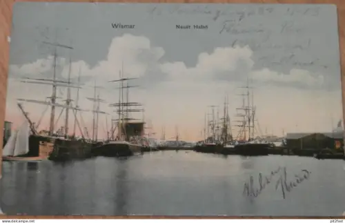 Neuer Hafen in Wismar , 1913 , Mecklenburg , alte Ansichtskarte , AK !!