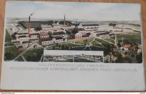 Salzbergwerk und Fabrik - Friedrich Franz in Lübtheen i. M. ca. 1920 , Litho , Mecklenburg , AK , alte Ansichtskarte !!