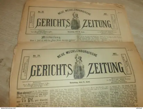 2x Gerichtszeitung Mecklenburg , 1887 , Erstauflage Nr.24 und 25, Güstrow , Schwerin , Gericht , Neustrelitz , Dömitz