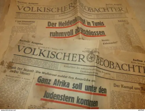 2x Völkischer Beobachter 14.-16.5.1943 - Tiger Panzer , Kämpfe , Ritterkreuz , Afrika !!!