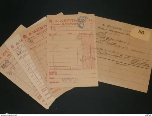 A. Wertheim in Rostock i. Mecklenburg , 1923 , Umschlag mit Reklame und 4x alte Rechnung  !!!