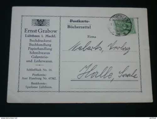 Druckerei - Ernst Grabow in Lübtheen in Mecklenburg , 1923 , Karte !
