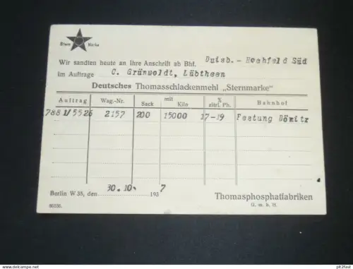 Thomasphosphatfabrik - Otto Leist in Klein Schmölen / Post Festung Dömitz in Mecklenburg , 1937 , Grünwoldt in Lübtheen