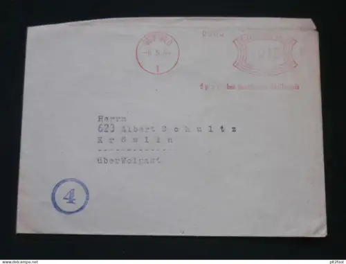 Sparkasse Greifswald in Mecklenburg , 1944 , Albert Schultz in Kröslin über Wolgast , Sparkasse , Bank , Umschlag !!