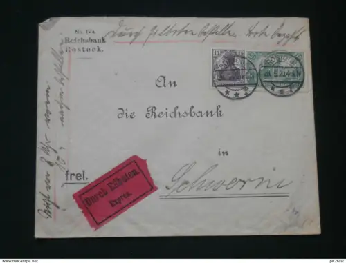 Reichsbank Rostock / Schwerin in Mecklenburg , 1920 , Eilbote , Sparkasse , Bank , Umschlag !!