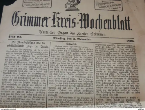 Grimmer Zeitung , 1896 , Eisenbahn Greifswald - Grimmen , Stettin , Lotterie , Reklame , Mecklenburg !!