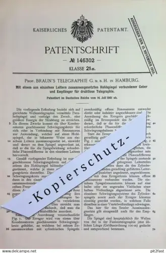 original Patent - Prof. Braun's Telegraphie GmbH , Hamburg 1901 | Geber & Empfänger f. drahtlose Telegraphie | Telegraph