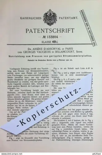 original Patent - Dr. Arsène D'Arsonval , Paris Frankreich | Georges Vaugeois , Billancourt Seine | 1901 | Stromsammler