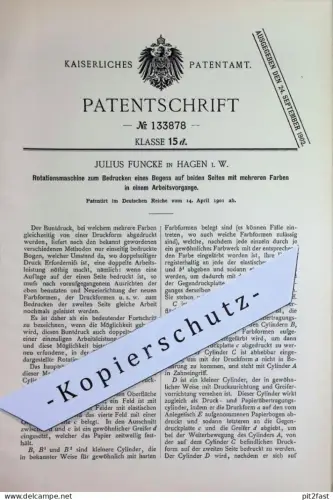 original Patent - Julius Funcke , Hagen i. W. | 1901 | Rotationsmaschine zum doppelseitigem Bedrucken von Papier | Druck