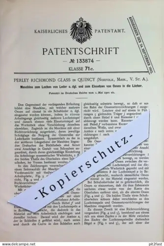 original Patent - Perley Richmond Glass , Quincy , Norfolk Massachusetts USA | 1901 | Lochen von Leder für Ösen | Schuhe
