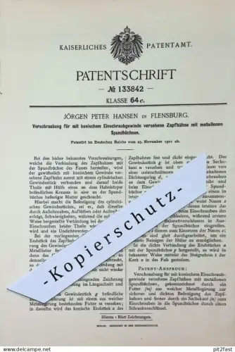 original Patent - Jörgen Peter Hansen , Flensburg | 1901 | Schraubgewinde an Zapfhahn | Zapfanlage | Bier , Fass !!