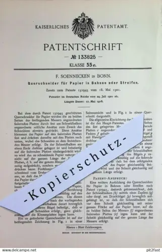 original Patent - F. Soennecken , Bonn | 1901 |  Querschneider für Papier | Papierschneider | Messer , Schneidzeug !!