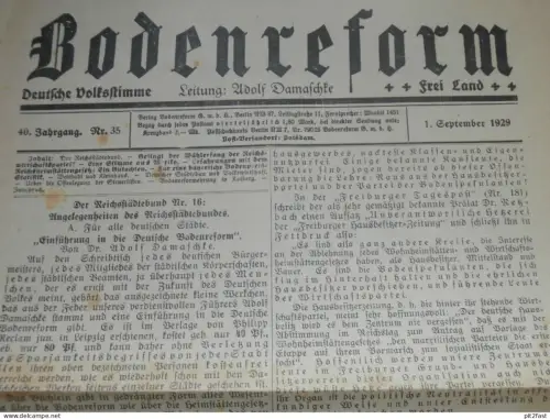 Zeitschrift Bodenreform , 1929 , Deutsche Volksstimme , Adolf Damaschle , Eilenburg !!