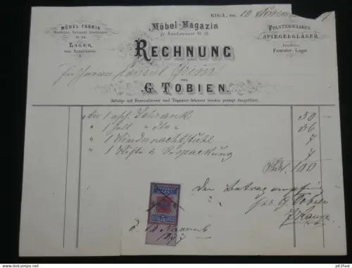 Möbel-Magazin G. Tobien in Riga , 1877 , Russland , Rußland , Russia , alte Rechnung , Dokument !!