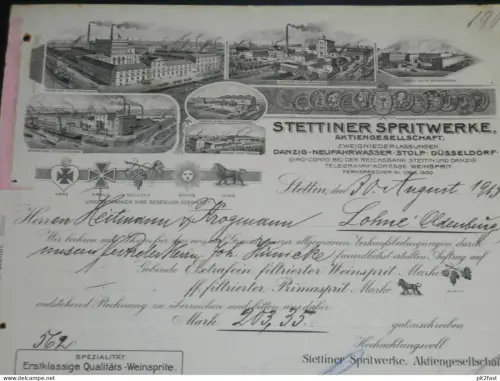 Spritwerke AG in Stettin i. Pommern , 1915 , Danzig , Neufahrwasser , Stolp , alte Rechnung , Dokument !!