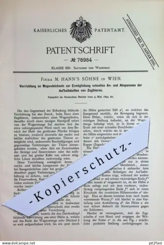 original Patent - M. Hann's Söhne , Wien Österreich | 1894 | Wagendeichseln | Wagen Deichsel | Pferdewagen Kutsche Pferd