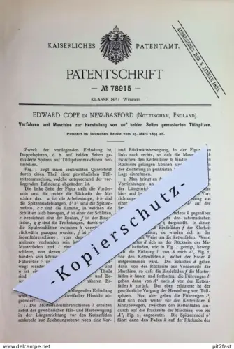 original Patent - Edward Cope , New Basford , Nottingham , England | 1894 | Tüllspitzen , Spitze | Doppelspitze | Weben