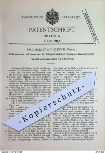 original Patent - Paul Hallot , Vincennes , Frankreich | 1902 | Reibungsbremse mit Bremskraftregler | Bremse | Eisenbahn
