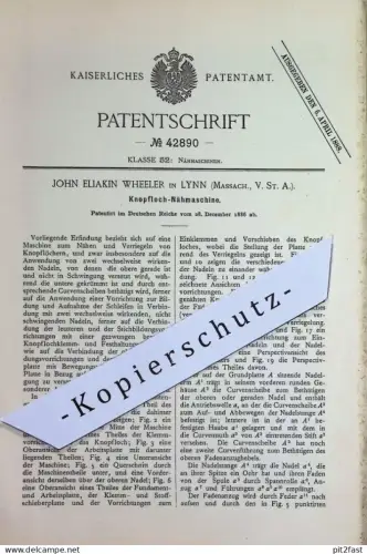 original Patent - John Eliakin Wheeler , Lynn , Massachusetts , USA | 1886 | Knopfloch - Nähmaschine | Knopf , Knöpfe !
