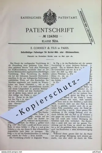 original Patent - E. Cornely & Fils , Paris , Frankreich | 1900 | Faltenleger f. Nähmaschine , Stickmaschine | Schneider