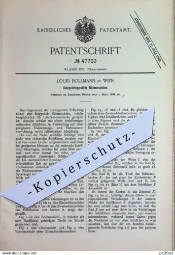 original Patent - Louis Bollmann , Wien , Österreich | 1888 | Doppelsteppstich - Nähmaschine | Steppstich Nähmaschinen !