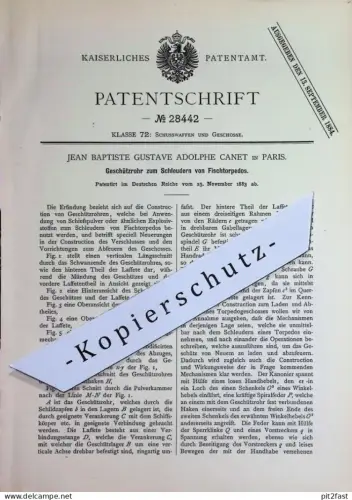 original Patent - Jean Baptiste Gustave Adolphe Canet , Paris , Frankreich | 1883 | Geschützrohr für Fisch - Torpedos !