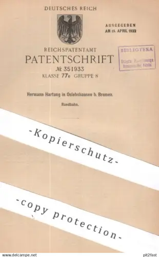 original Patent - Hermann Hartung , Oslebshausen / Bremen | 1919 | Rundbahn | Karussell , Bahn , Podien