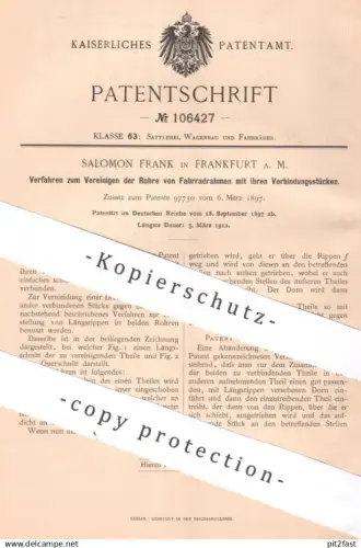 original Patent - Salomon Frank , Frankfurt / Main | 1897 | Rohre von Fahrradrahmen | Rahmen | Fahrrad