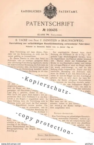 original Patent - B. Tacke , Frau F. Isenstein , Braunschweig | 1899 | Kenntlichmachung entwendeter Fahrräder | Fahrrad
