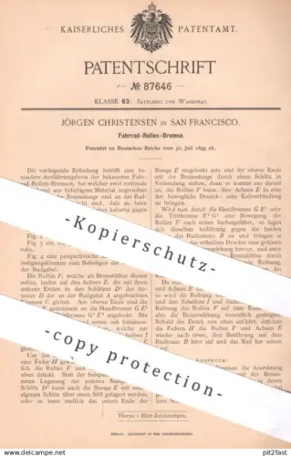 original Patent - Jörgen Christensen , San Francisco , USA | 1895 | Fahrrad - Rollen - Bremse | Fahrräder , bicycle