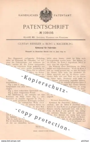 original Patent - Gustav Rieseler , Burg / Magdeburg | 1899 | Kettenrad für Fahrräder | Fahrrad , bicycle , Kette , Rad