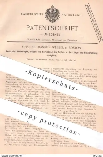 original Patent - Charles Franklin Webber , Boston , USA , 1898 ,  Federnder Sattelträger | Sattel | Fahrrad , bicycle