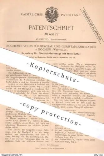 original Patent - Bochumer Verein für Bergbau & Gussstahlfabrikation | Kupplung für Eisenbahnen | Eisenbahn Buffer Train