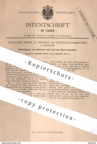 original Patent - Bochumer Verein für Bergbau & Gussstahlfabrikation Bochum | Schienen auf Querschwellen | Eisenbahn Zug