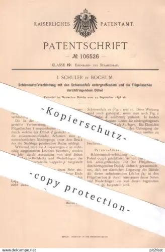 original Patent - J. Schuler , Bochum | 1898 | Schienenstoßverbindung | Eisenbahn - Schienen | Train | Lokomotive , Zug