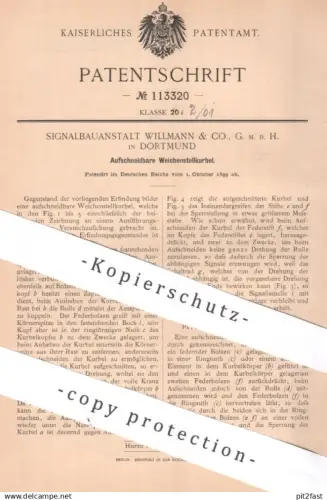 original Patent - Signalbauanstalt Willmann & Co. GmbH Dortmund | 1899 | Weichenstellkurbel | Weiche , Eisenbahn , Train