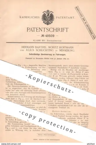 original Patent - Hermann Barthel , Moritz Hoffmann , Julius Schlichting , Merseburg | 1889 | Umsteuerung am Fahrzeug !