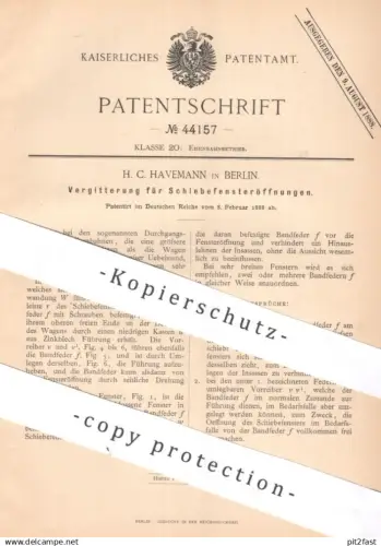 original Patent - H. C. Havemann , Berlin , 1888 , Vergitterung für Schiebefensteröffnung | Eisenbahn Train Lokomotive