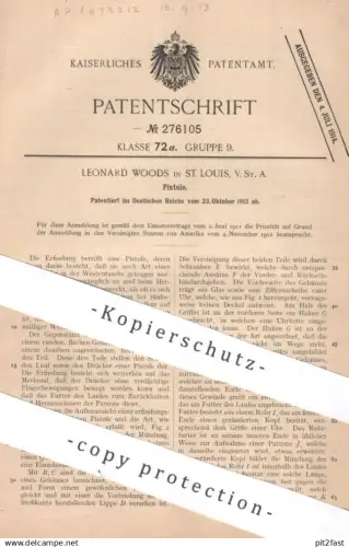 original Patent - Leonard Woods , St. Louis , USA | 1913 | Pistole | Gewehr , Pistolen , Waffe , Waffen , Revolver !!