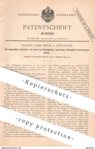 original Patent - William John Smith , New Haven | 1894 | Sprenggeschoss - Zeitzünder | Gewehr Pistole Waffe Patronen