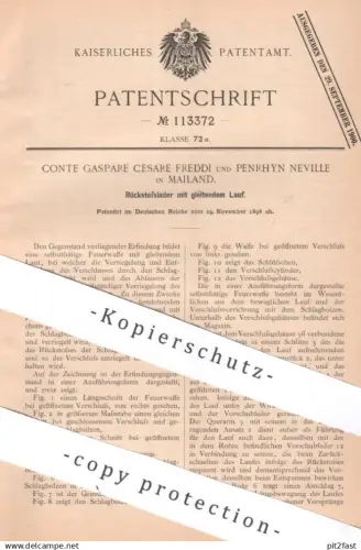 original Patent - Conte Gaspare Cesare Freddi , Penrhyn Neville , Mailand Italien | 1898 | Rückstosslader | Gewehr Waffe