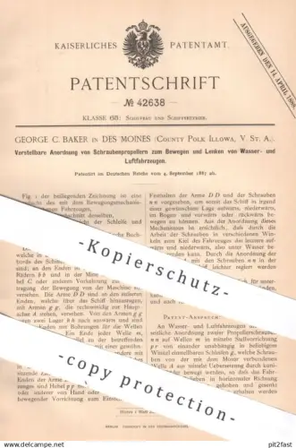 original Patent - George C. Baker , Des Moines , Polk Illowa , USA | 1887 | Schraubenpropeller für Luftschiff | Flugzeug