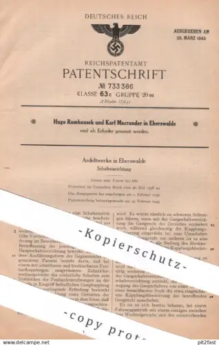 original Patent - Ardeltwerke Eberswalde | Hugo Rambausek | Karl Macrander | 1938 | Schaltung , Getriebe | Oldtimer Auto