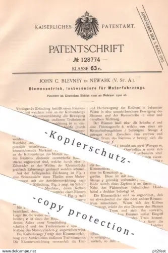 original Patent - John C. Blevney , Newark , New York USA | 1900 | Riemenantrieb für Motorfahrzeug | Oldtimer Automobile