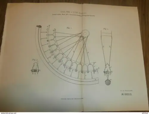 original Patent -  Carl Nikl in Lodz / Polen , 27.10.1892 , Fahrrad - Rad , Felgen , Russland !!!
