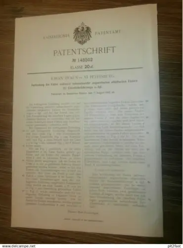 original Patent - Johann Braun in St. Petersburg / Russland , 7.08.1902 , elliptische Federn für Eisenbahn !!