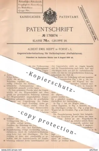original Patent - Albert Emil Heipt , Forst | 1905 | Gegenwinderbelastung für Selbstspinner , Selfaktoren | Spinnrad